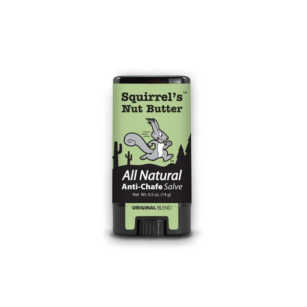 All Natural Anti-Chafe Stick by Squirrel's Nut Butter in original blend, protective salve for skin prone to chafing and blisters