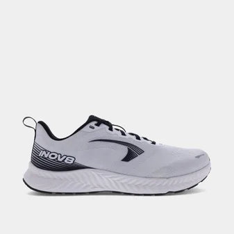 RoadFly - Women running shoe by Inov8 in white and black, designed for fast road running with trail shoe technology removed.