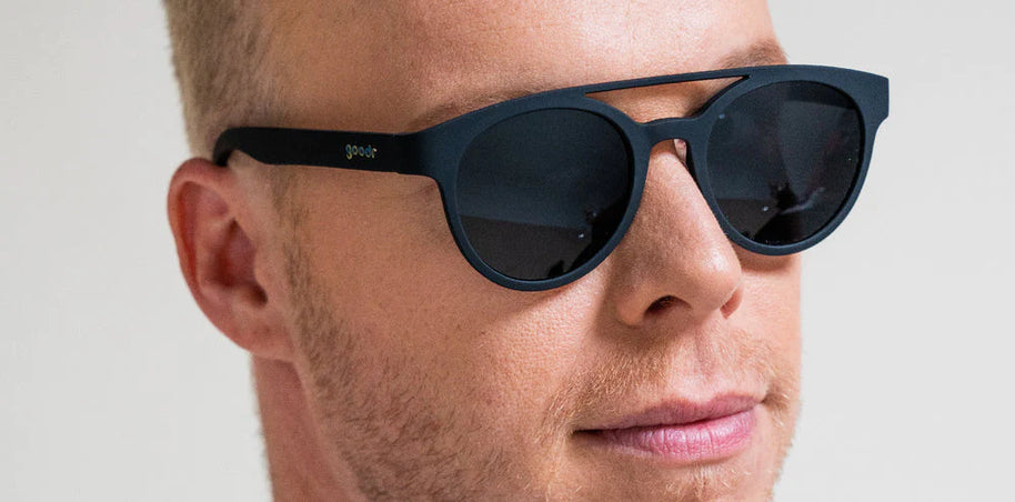 Professor 00G by Goodr in black with dark lenses, stylish eyewear for scholars with a budget blending classic and modern vibes