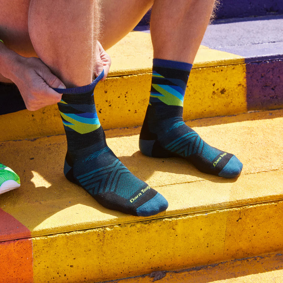 Bolt Micro Crew Ultra-Lightweight w/Cushion Running Sock - Men by Darn Tough in blue and green with ultra-lightweight Meri for running and outdoor use