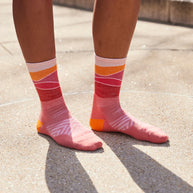 Horizon Micro Crew Ultra-Lightweight w/Cushion Running Sock - Women by Darn Tough in pink and orange, cushioned, breathable for running and outdoor use