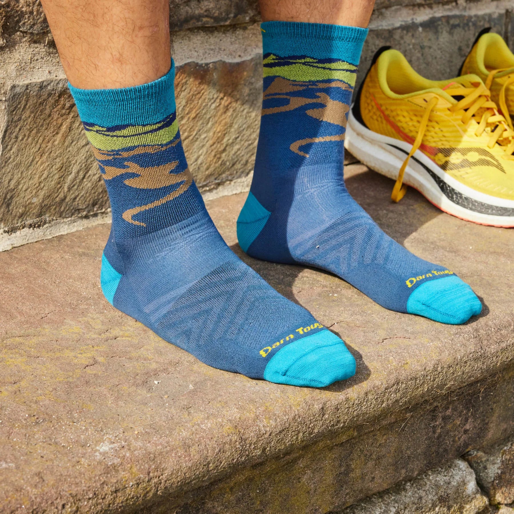 Ridge Runner Micro Crew Ultra Lightweight - Men by Darn Tough in blue and green Merino wool socks with moisture-wicking for running and outdoor use