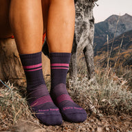 Element Micro Crew Lightweight w/Cushion Running Sock - Women by Darn Tough in purple with pink stripes, breathable Merino Wool for running comfort