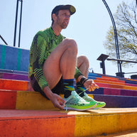 Bolt Micro Crew Ultra-Lightweight w/Cushion Running Sock - Men in black and blue by Darn Tough, ultra-lightweight Meri cushion socks ideal for running