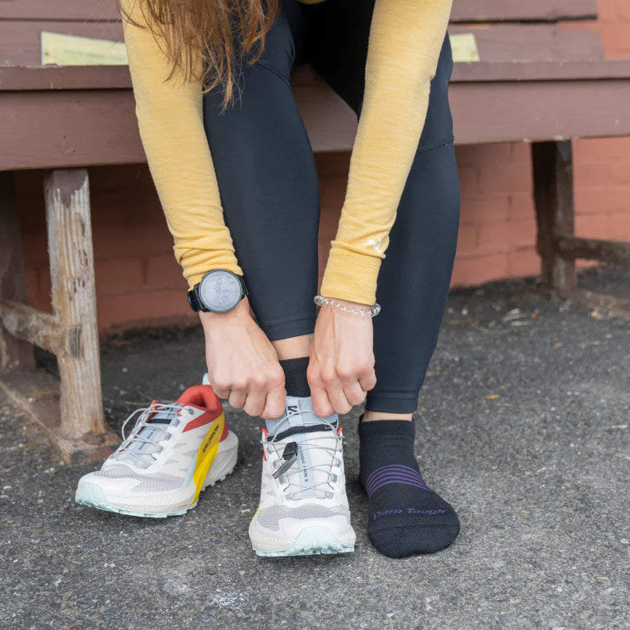 Element No Show Tab Lightweight w/Cushion Running Sock - Women in black by Darn Tough with rebounding cushioning for comfortable running miles