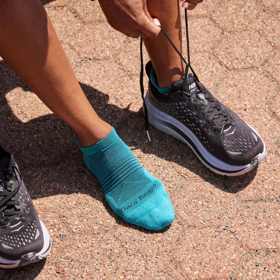 Element No Show Tab Lightweight w/Cushion Running Sock - Women in teal by Darn Tough, cushioned, breathable and designed for comfortable running use