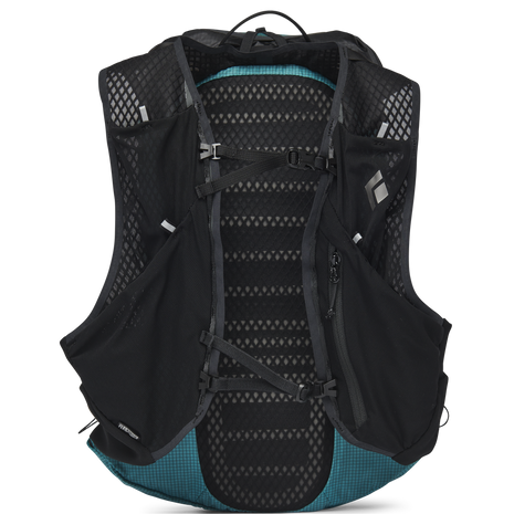 Distance 15 Backpack - Women (Prior Season) by Black Diamond in black and teal, hybrid lightweight pack for alpine running and scrambling