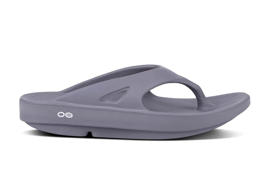 OOriginal - Unisex by Oofos in grey, cushioned recovery slides with OOfoam technology for comfort and support after running.