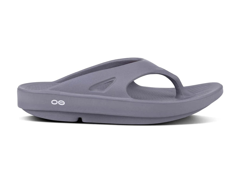 OOriginal - Unisex by Oofos in grey, cushioned recovery slides with OOfoam technology for comfort and support after running.