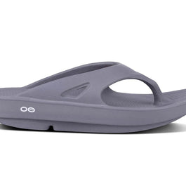 OOriginal - Unisex by Oofos in grey, cushioned recovery slides with OOfoam technology for comfort and support after running.