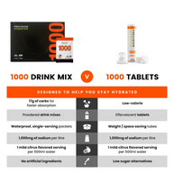 PH Electrolyte Tabs by Precision Fuel & Hydration in white and orange, effervescent tablets for hydration with 1000mg sodium per liter, low calorie and citrus flavor