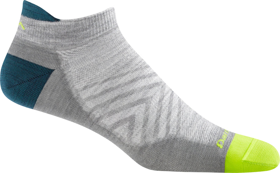 Run No Show Tab Ultra-Lightweight Running Sock - Men by Darn Tough in grey, neon green with chafe-free cuff and flex zones for running