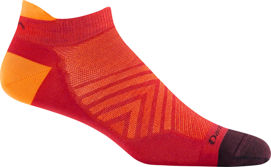 Run No Show Tab Ultra-Lightweight Running Sock - Men by Darn Tough in red and orange with chafe-free cuff and high-performance flex zones for running