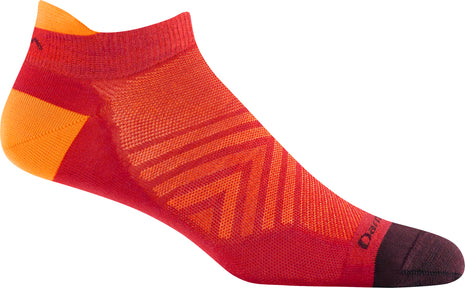 Run No Show Tab Ultra-Lightweight Running Sock - Men by Darn Tough in red and orange with chafe-free cuff and high-performance flex zones for running