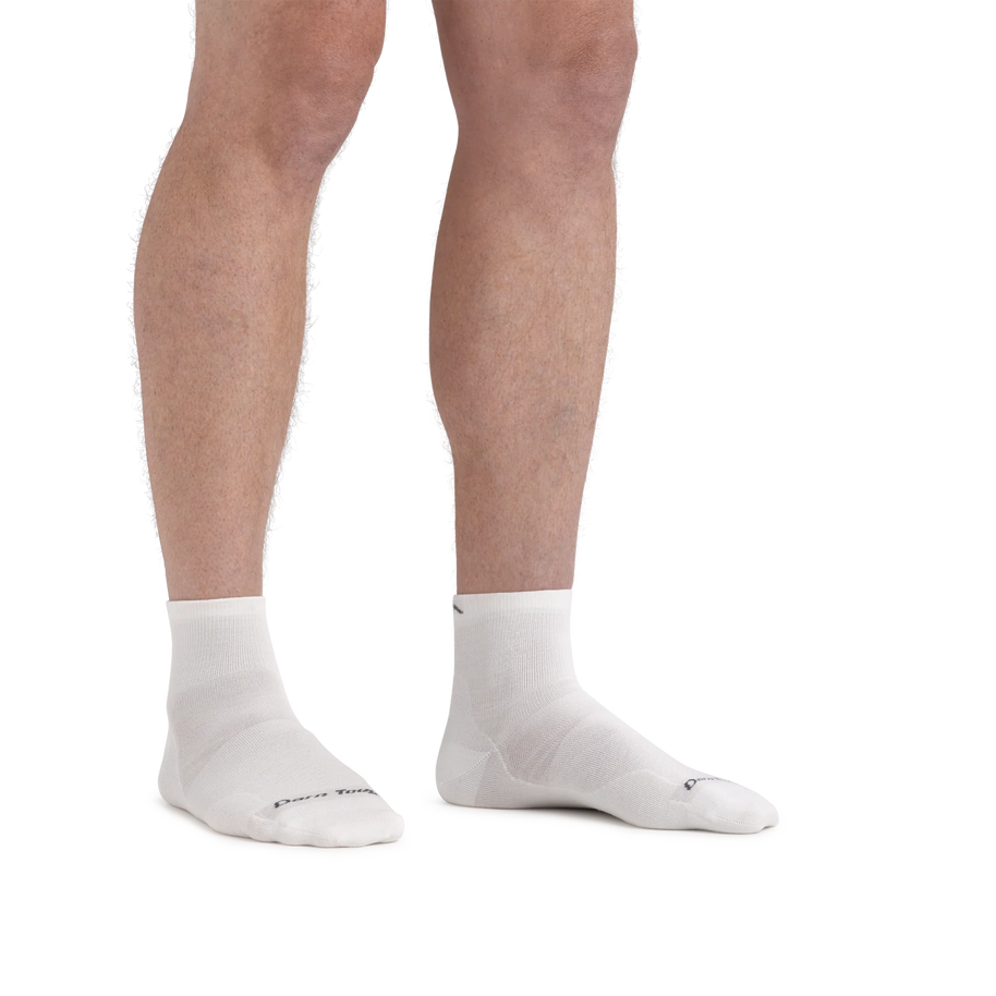Run Quarter Ultra-Lightweight Running Sock - Men by Darn Tough in white with silky ribbing and ankle coverage for training and road running