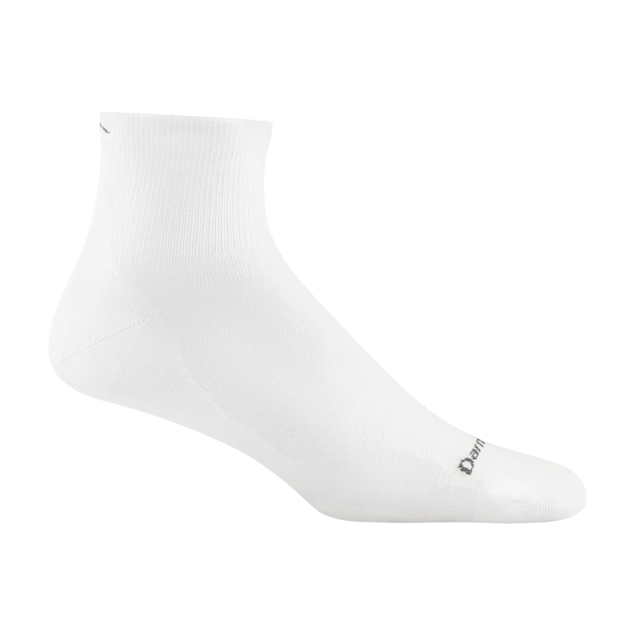 Run Quarter Ultra-Lightweight Running Sock - Men by Darn Tough in white with ultra-lightweight fit and added ankle coverage for running and training.