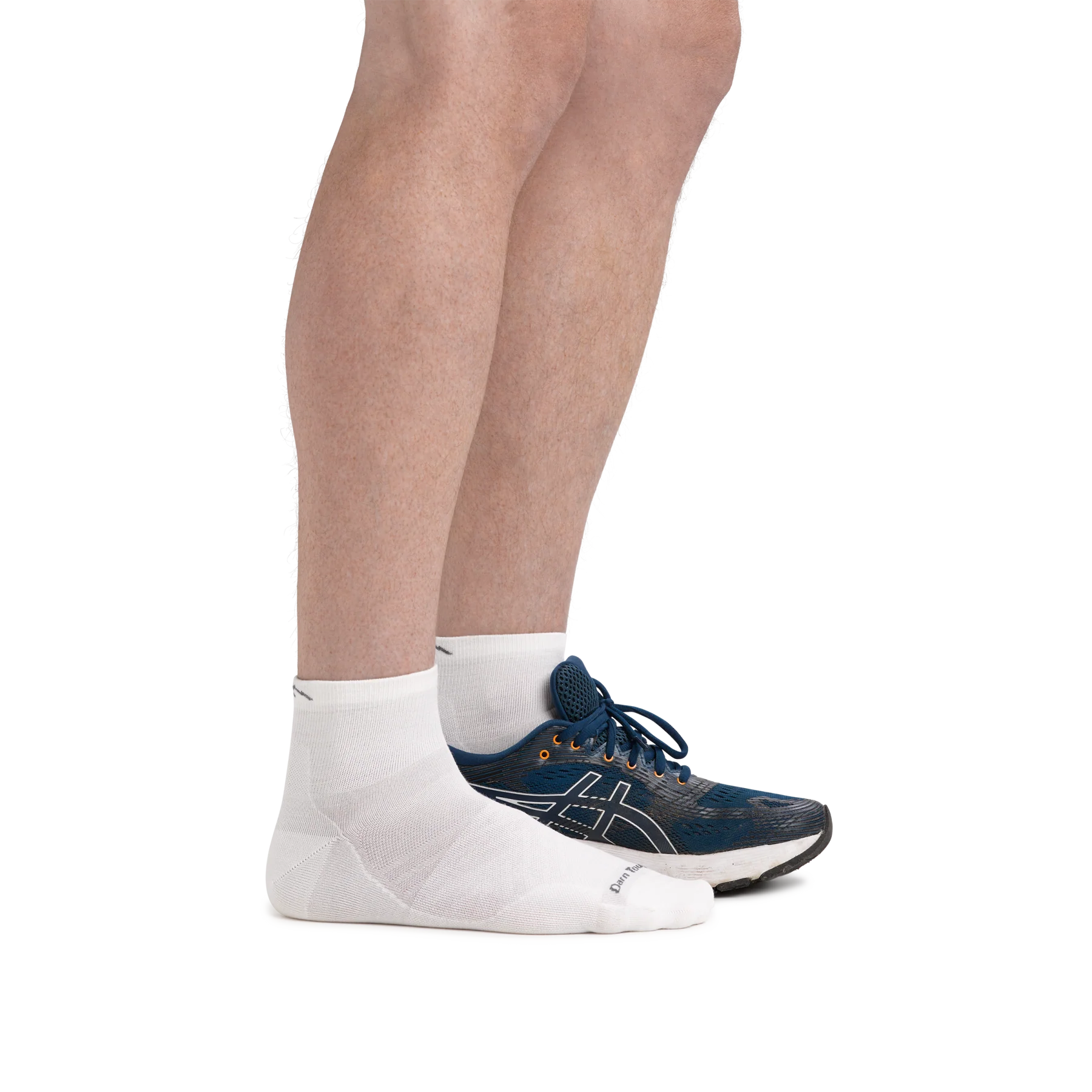 Run Quarter Ultra-Lightweight Running Sock - Men by Darn Tough in white with ankle coverage and smooth ribbing ideal for training and road running