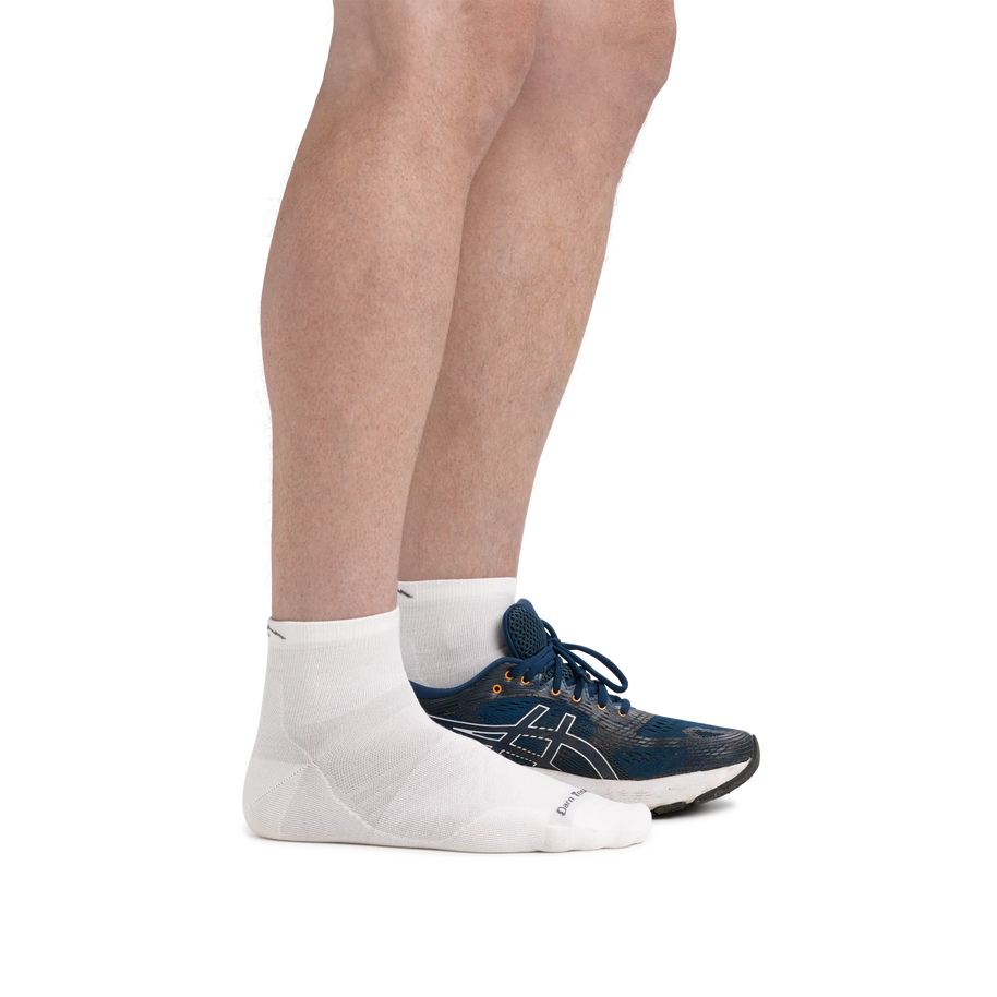 Run Quarter Ultra-Lightweight Running Sock - Men by Darn Tough in white with ankle coverage and smooth ribbing ideal for training and road running