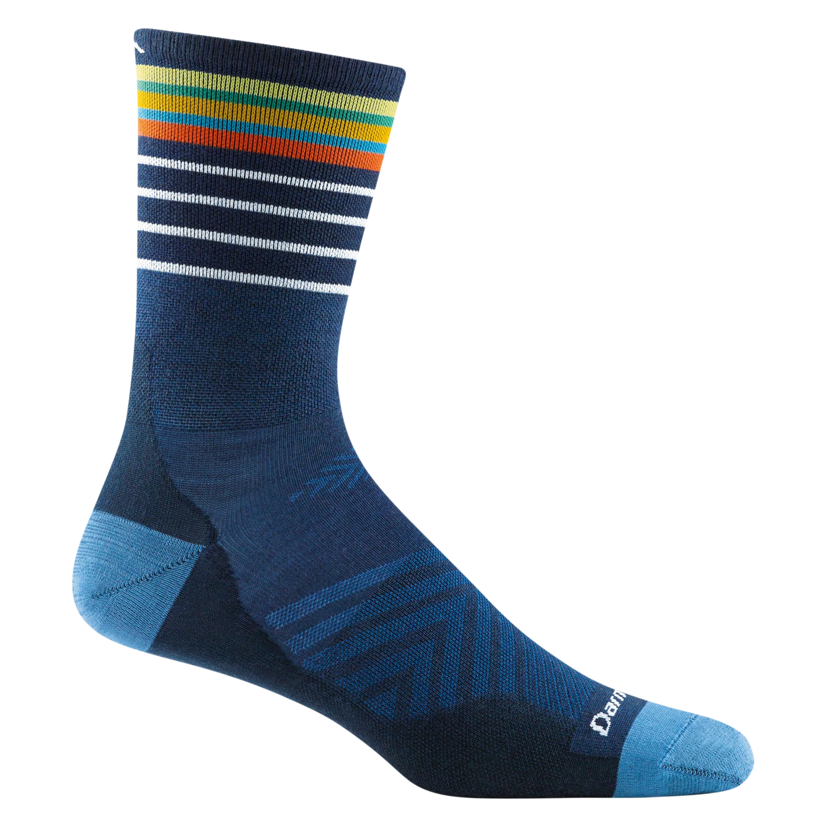 Stride Micro Crew Ultra-Lightweight Running Sock - Men by Darn Tough in navy with stripes, smooth fit and performance arch support for running.