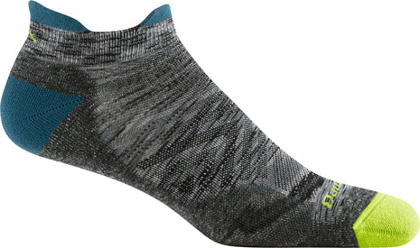 Run No Show Tab Ultra-Lightweight w/Cushion Running Sock - Men by Darn Tough in grey with blue and yellow, blister-resistant Merino wool sock ideal for running