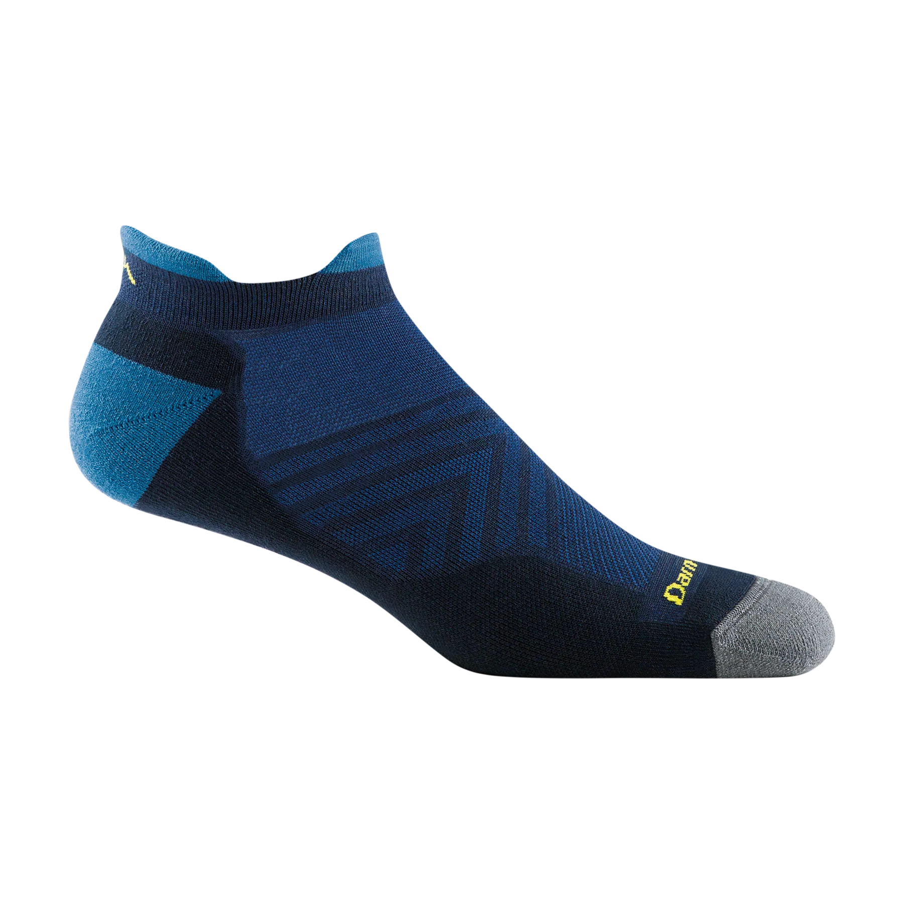 Run No Show Tab Ultra-Lightweight w/Cushion Running Sock - Men by Darn Tough in navy and black with Merino wool for blister protection and sweat-wicking
