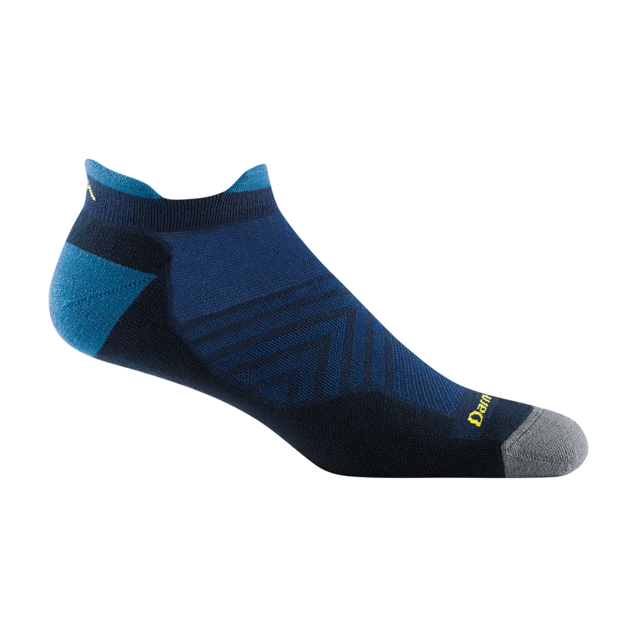 Run No Show Tab Ultra-Lightweight w/Cushion Running Sock - Men by Darn Tough in navy and black with Merino wool for blister protection and sweat-wicking