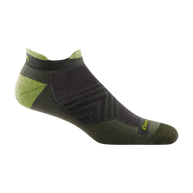 Run No Show Tab Ultra-Lightweight Running Sock - Men by Darn Tough in dark grey and green with chafe-free cuff and flex zones for running comfort