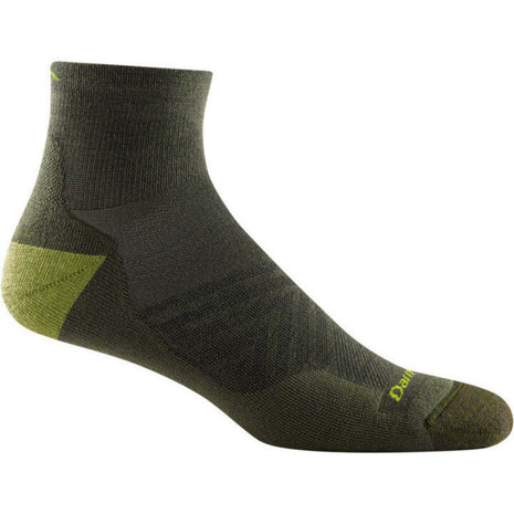 Run Quarter Ultra-Lightweight w/Cushion Running Sock - Men by Darn Tough in olive green with ankle coverage and silky ribbing for trail running and training