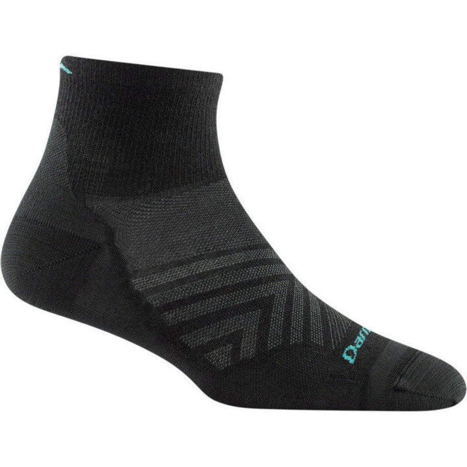 Run Quarter Ultra-Lightweight w/Cushion Running Sock - Women by Darn Tough in black, ultra-lightweight with ankle coverage for running and training