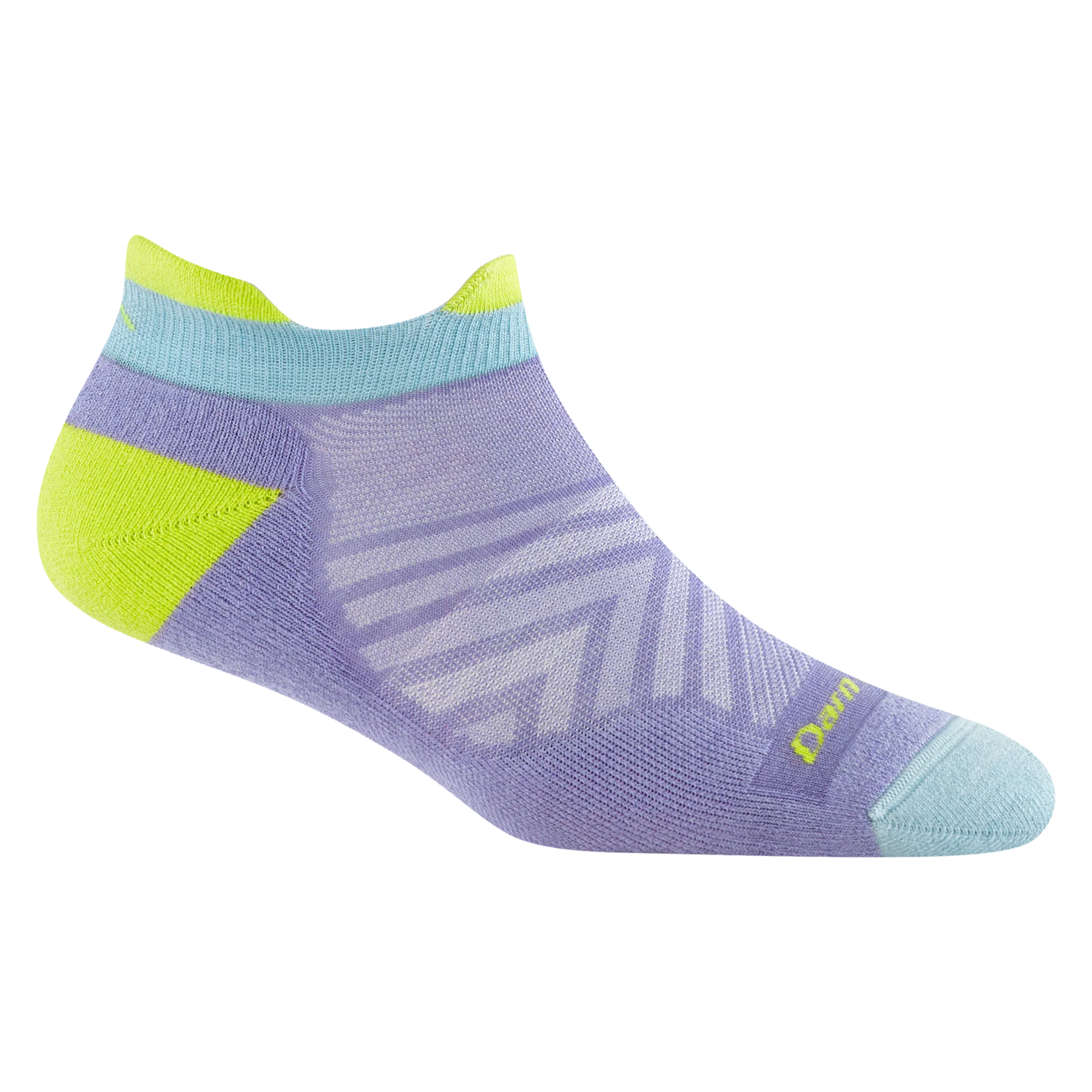Run No Show Tab Ultra-Lightweight w/Cushion Running Sock - Women by Darn Tough in purple, blue, and yellow with blister protection and sweat-wicking for running