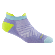 Run No Show Tab Ultra-Lightweight w/Cushion Running Sock - Women by Darn Tough in purple, blue, and yellow with blister protection and sweat-wicking for running
