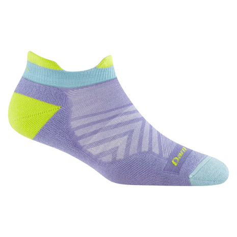 Run No Show Tab Ultra-Lightweight w/Cushion Running Sock - Women by Darn Tough in purple, blue, and yellow with blister protection and sweat-wicking for running