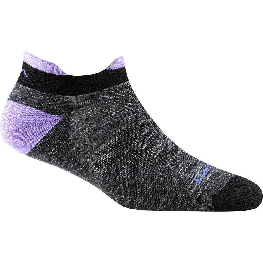 Run No Show Tab Ultra-Lightweight w/Cushion Running Sock - Women by Darn Tough in black and purple with Merino wool, blister protection, and sweat-wicking ideal for running