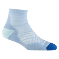 Darn Tough women's Run Quarter running sock in Sky, side view of sky-blue sock with dark blue toe