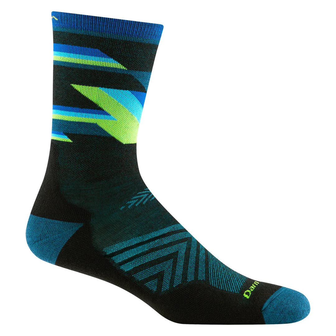 Bolt Micro Crew Ultra-Lightweight w/Cushion Running Sock - Men by Darn Tough in black blue and green with ultra-light Meri for running