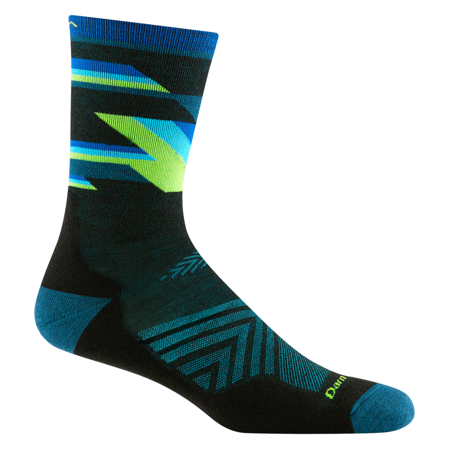 Bolt Micro Crew Ultra-Lightweight w/Cushion Running Sock - Men by Darn Tough in black blue and green with ultra-light Meri for running