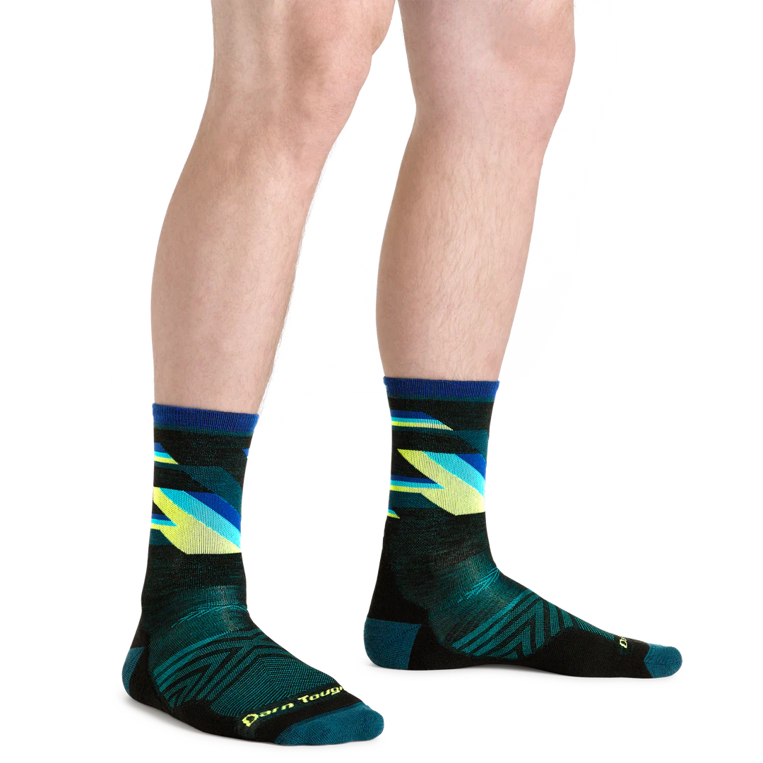 Bolt Micro Crew Ultra-Lightweight w/Cushion Running Sock - Men by Darn Tough in black with vintage van stripes, lightweight Meri wool for running