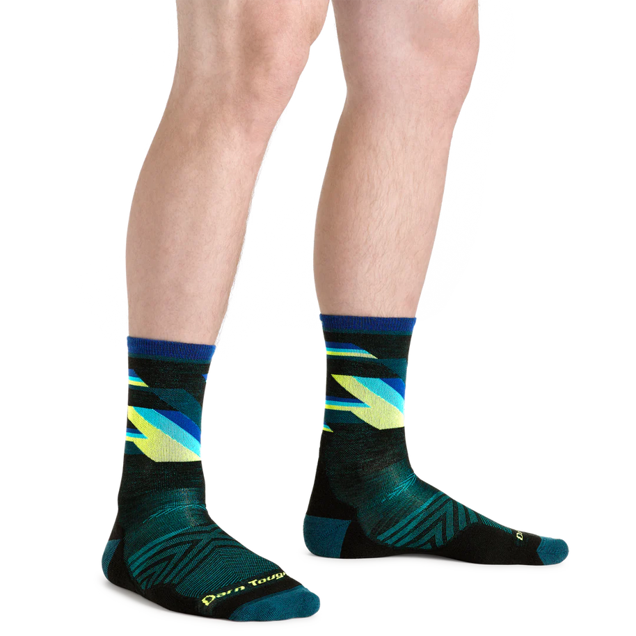 Bolt Micro Crew Ultra-Lightweight w/Cushion Running Sock - Men by Darn Tough in black with vintage van stripes, lightweight Meri wool for running