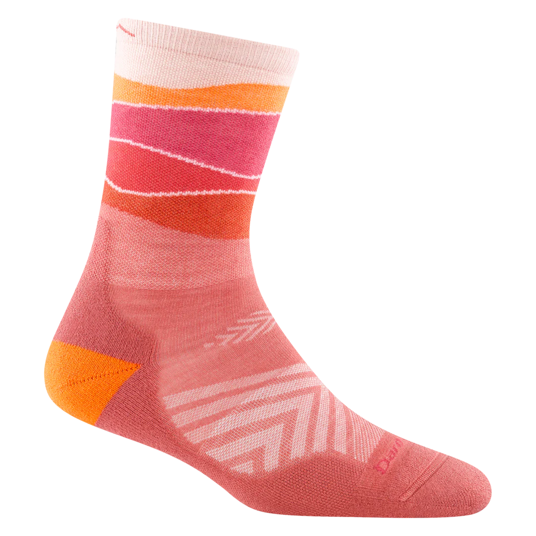 Horizon Micro Crew Ultra-Lightweight w/Cushion Running Sock - Women by Darn Tough in pink orange with cushioned support for running and outdoor use