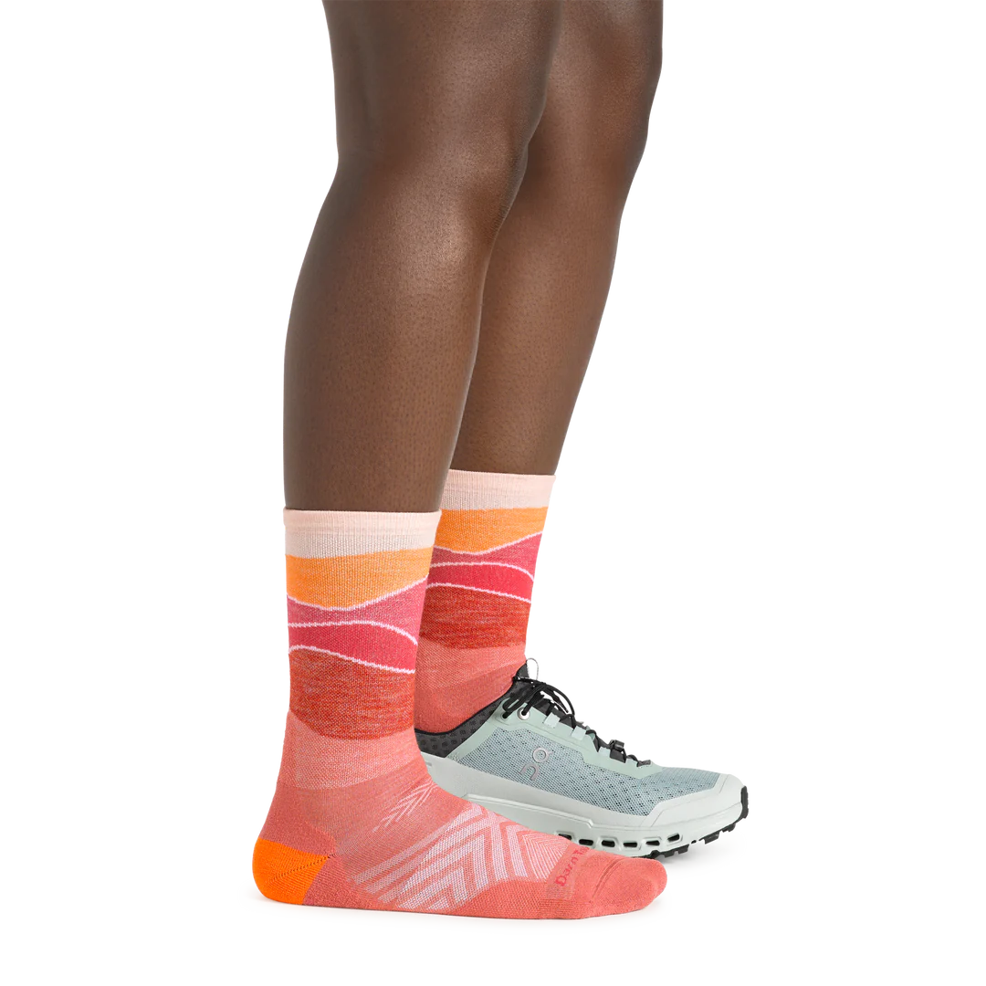 Horizon Micro Crew Ultra-Lightweight w/Cushion Running Sock - Women by Darn Tough in pink and orange designed for running comfort and moisture control