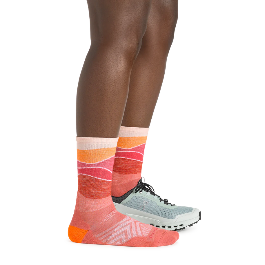 Horizon Micro Crew Ultra-Lightweight w/Cushion Running Sock - Women by Darn Tough in pink and orange designed for running comfort and moisture control