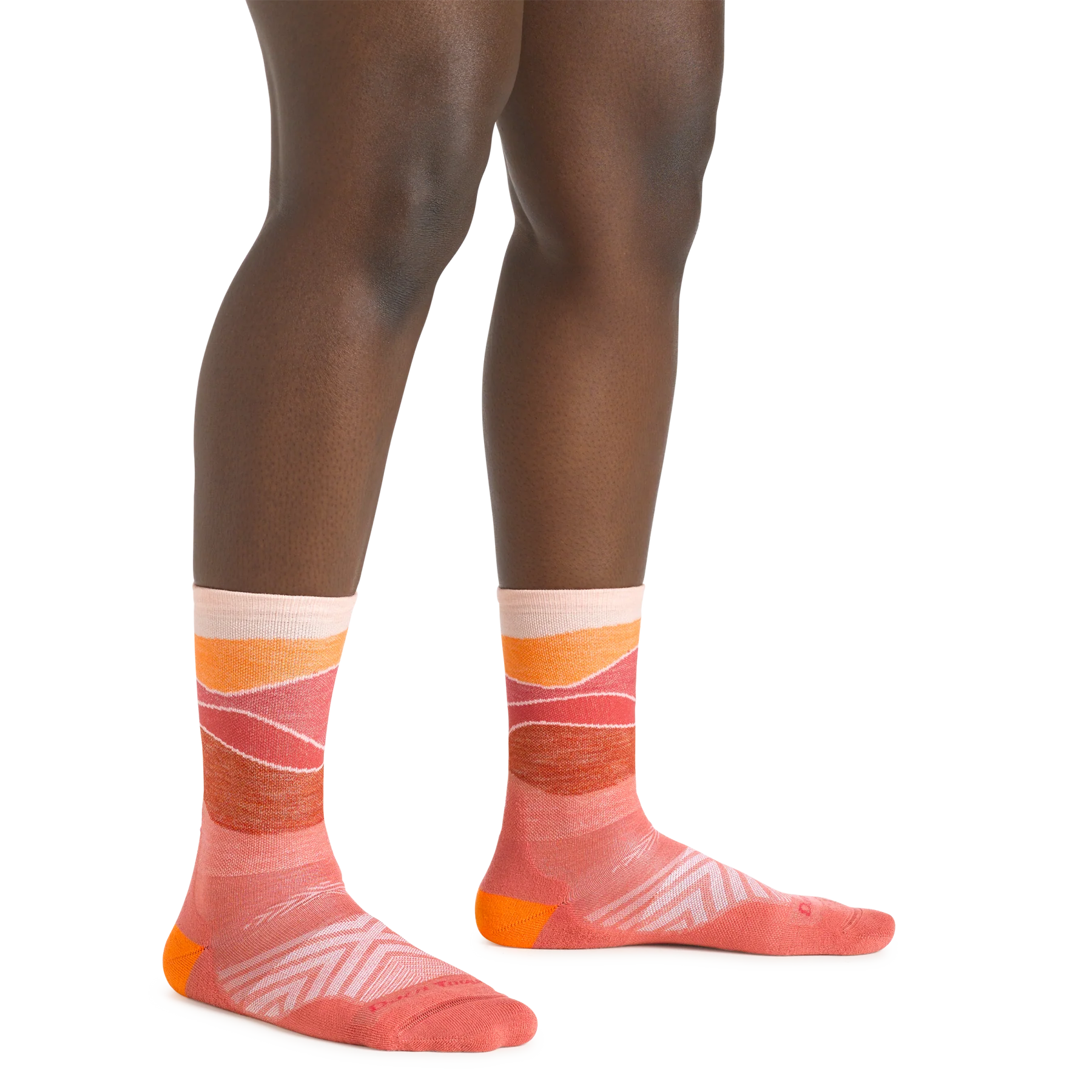 Horizon Micro Crew Ultra-Lightweight w/Cushion Running Sock - Women by Darn Tough in coral pink with orange and red, cushioned running sock ideal for early morning runs and daily wear
