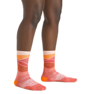 Horizon Micro Crew Ultra-Lightweight w/Cushion Running Sock - Women by Darn Tough in coral pink with orange and red, cushioned running sock ideal for early morning runs and daily wear