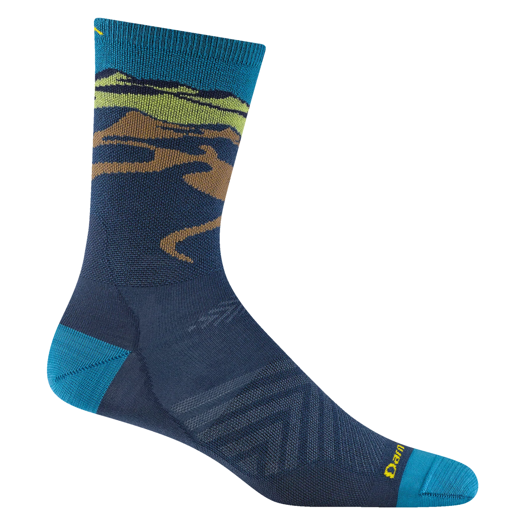 Ridge Runner Micro Crew Ultra Lightweight - Men in blue and brown by Darn Tough, merino wool crew sock with moisture-wicking for running and outdoor use