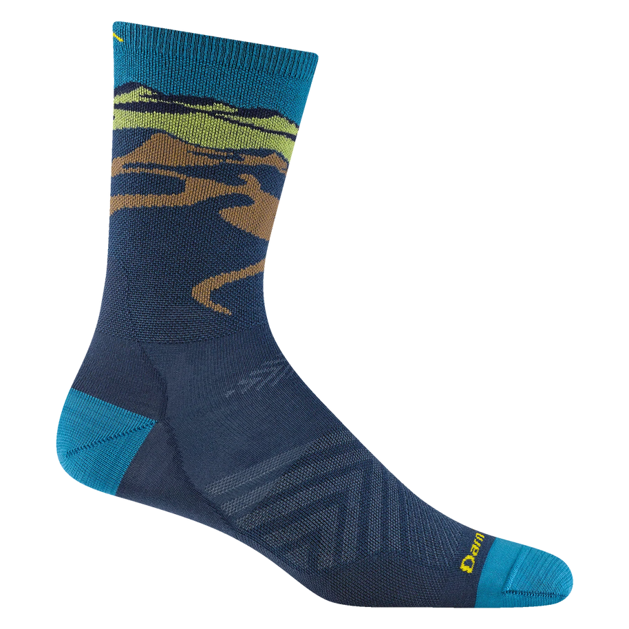 Ridge Runner Micro Crew Ultra Lightweight - Men in blue and brown by Darn Tough, merino wool crew sock with moisture-wicking for running and outdoor use
