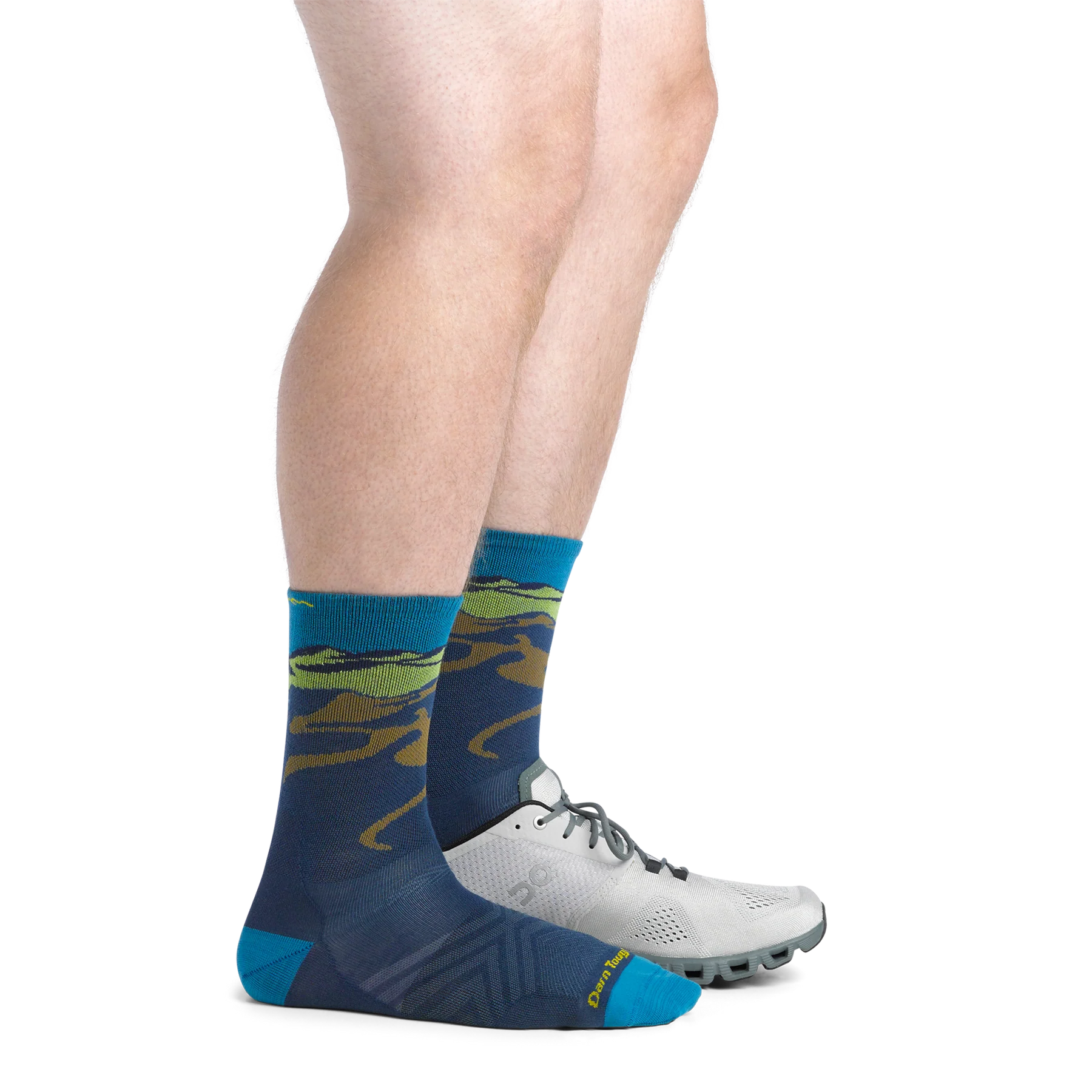 Ridge Runner Micro Crew Ultra Lightweight - Men by Darn Tough in blue and green merino wool socks, moisture-wicking for running and outdoor use