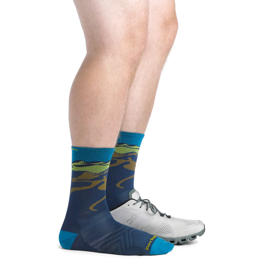 Ridge Runner Micro Crew Ultra Lightweight - Men by Darn Tough in blue and green merino wool socks, moisture-wicking for running and outdoor use