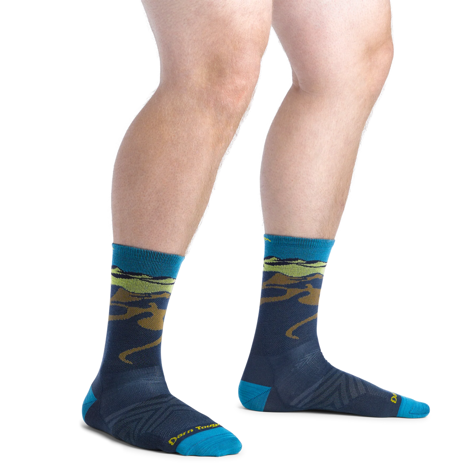 Ridge Runner Micro Crew Ultra Lightweight - Men by Darn Tough in blue and green Merino Wool socks, moisture-wicking and durable for running and outdoor use