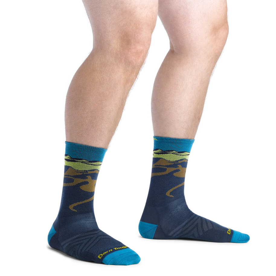 Ridge Runner Micro Crew Ultra Lightweight - Men by Darn Tough in blue and green Merino Wool socks, moisture-wicking and durable for running and outdoor use