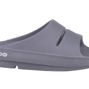 OOahh - Unisex by Oofos in grey with agile OOfoam strap for impact absorption and comfort, ideal for recovery and casual wear